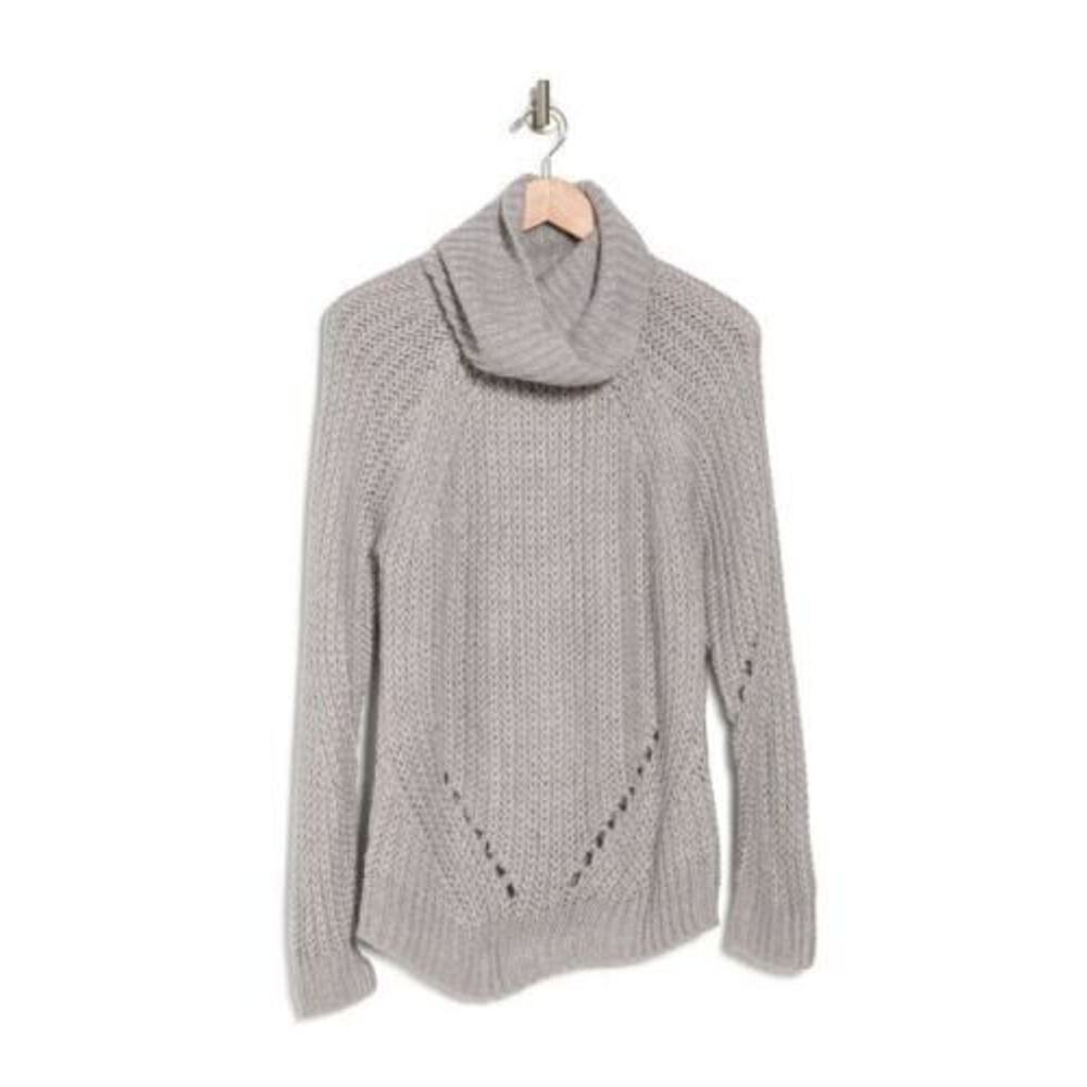 Cloth‎ by Design Women's Long Sleeve Pointelle Turtle Neck Sweater Grey Small